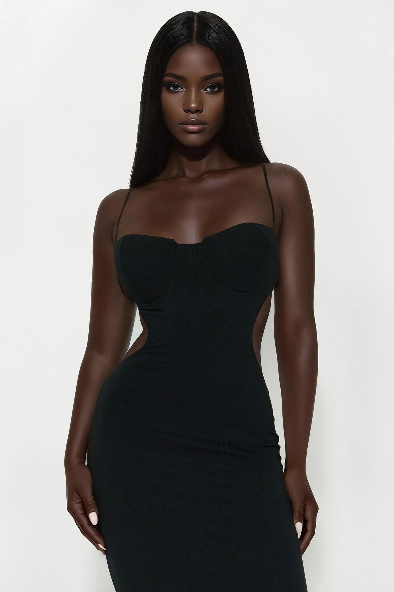Layla Ribbed Maxi Dress - Black Product Image