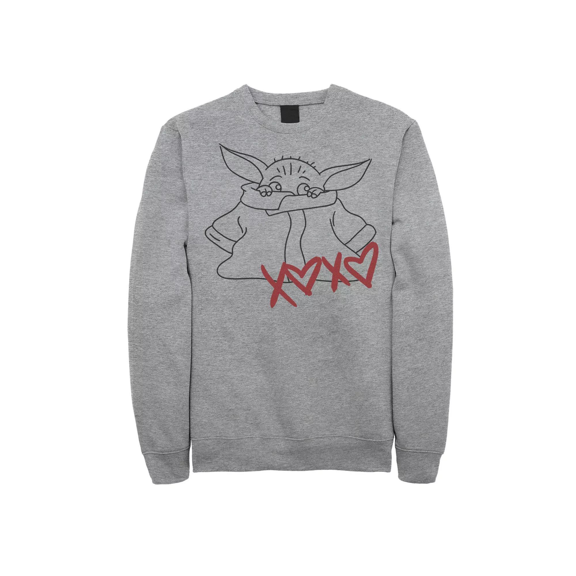 Men's Star Wars The Mandalorian The Child Valentine's Day Outline Sweatshirt, Size: Small, Athletic Grey Product Image