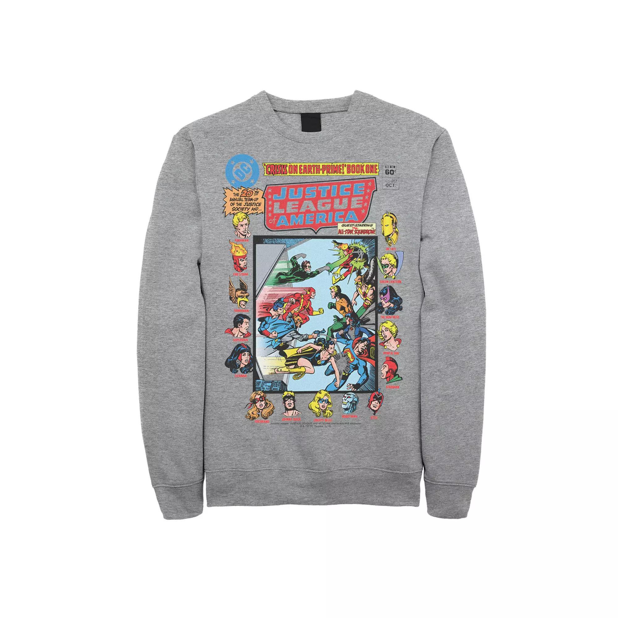 Mens Justice League Crisis On Earth Vintage Cover Sweatshirt Athletic Grey Product Image