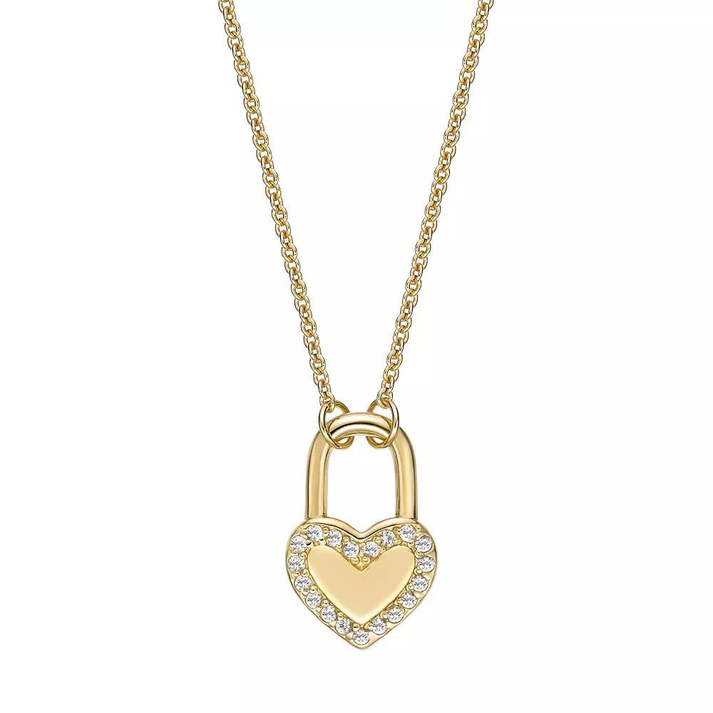 Gemminded 14k Gold Over Silver White Topaz Heart Lock Necklace, Women's, Size: 18", Gold Tone Product Image