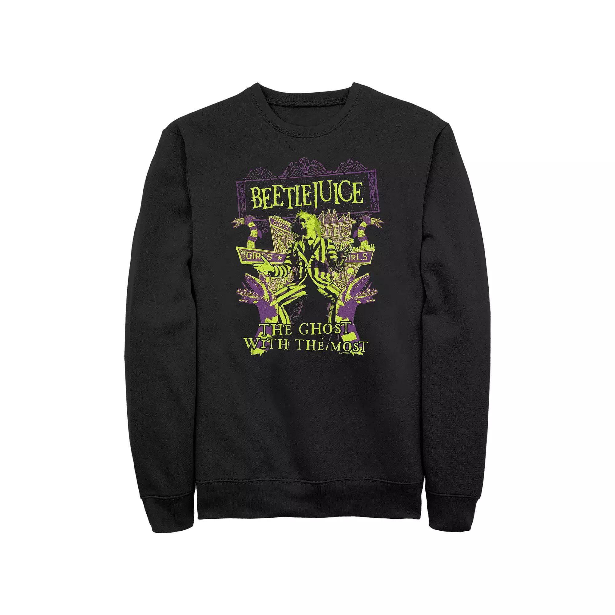 Men's Beetlejuice All Stripes Welcome Graphic Fleece, Size: XL, Black Product Image