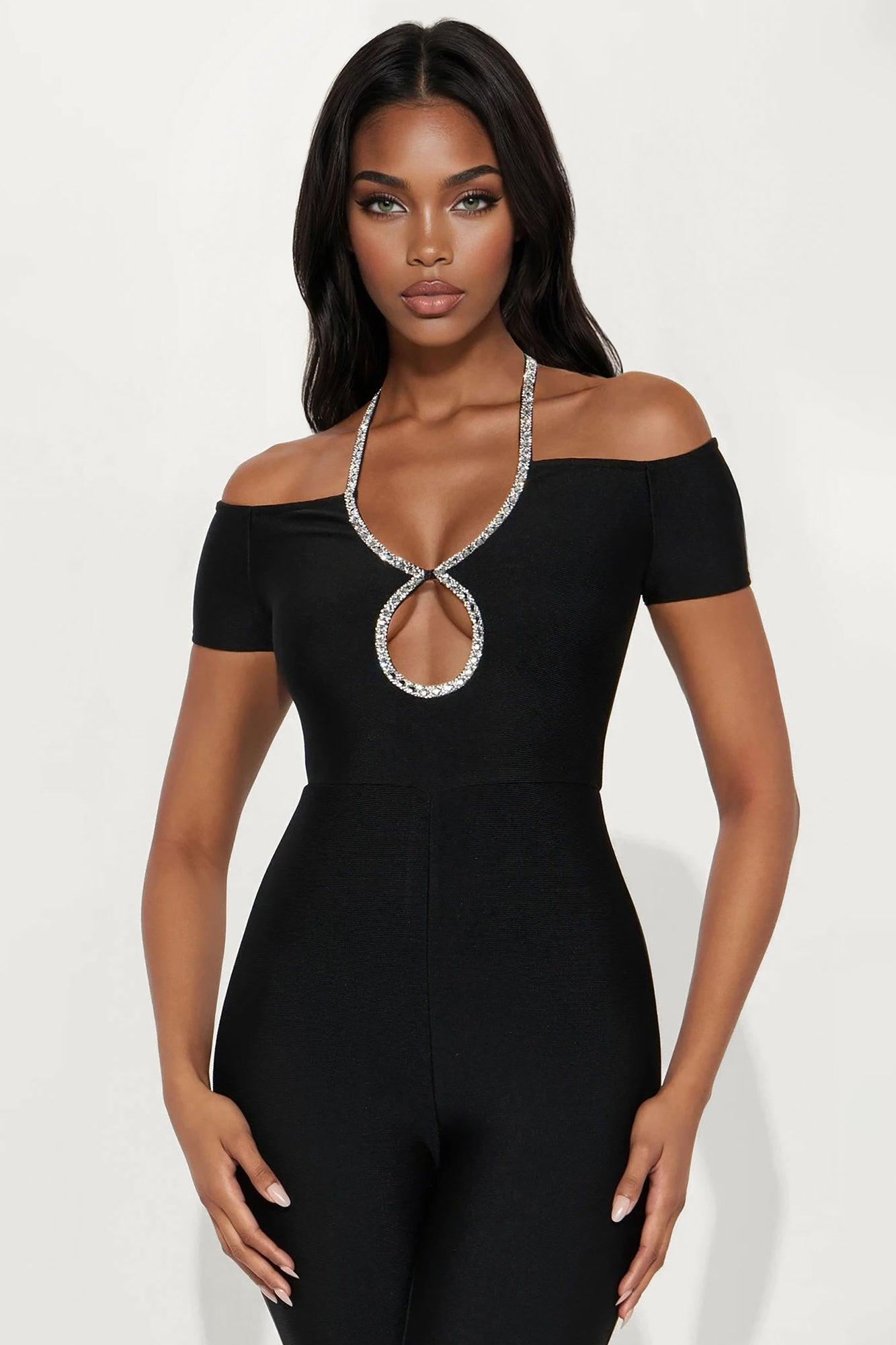 Sienna Bandage Off Shoulder Jumpsuit - Black Product Image