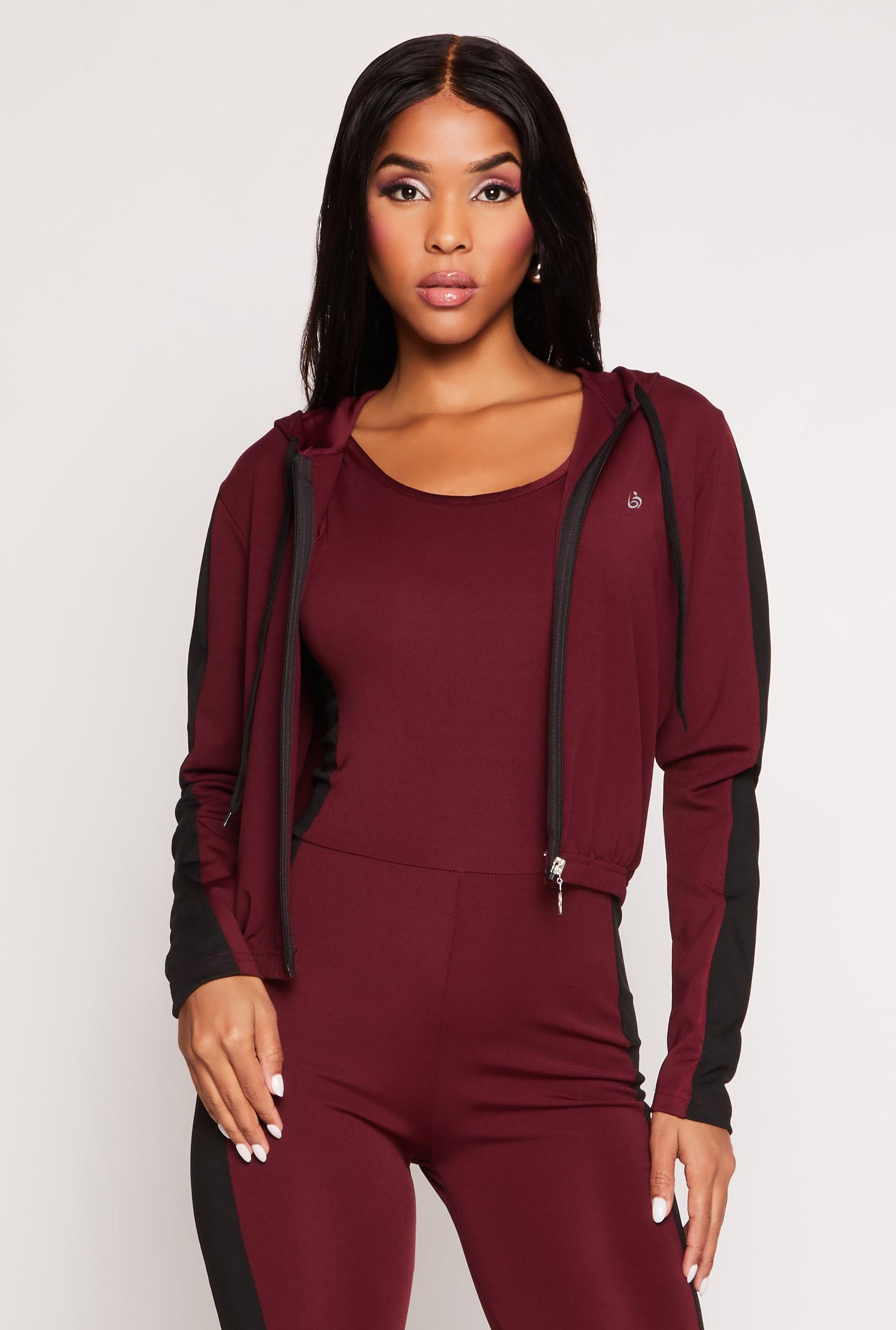 Womens Color Block Zip Front Cropped Hoodie Product Image