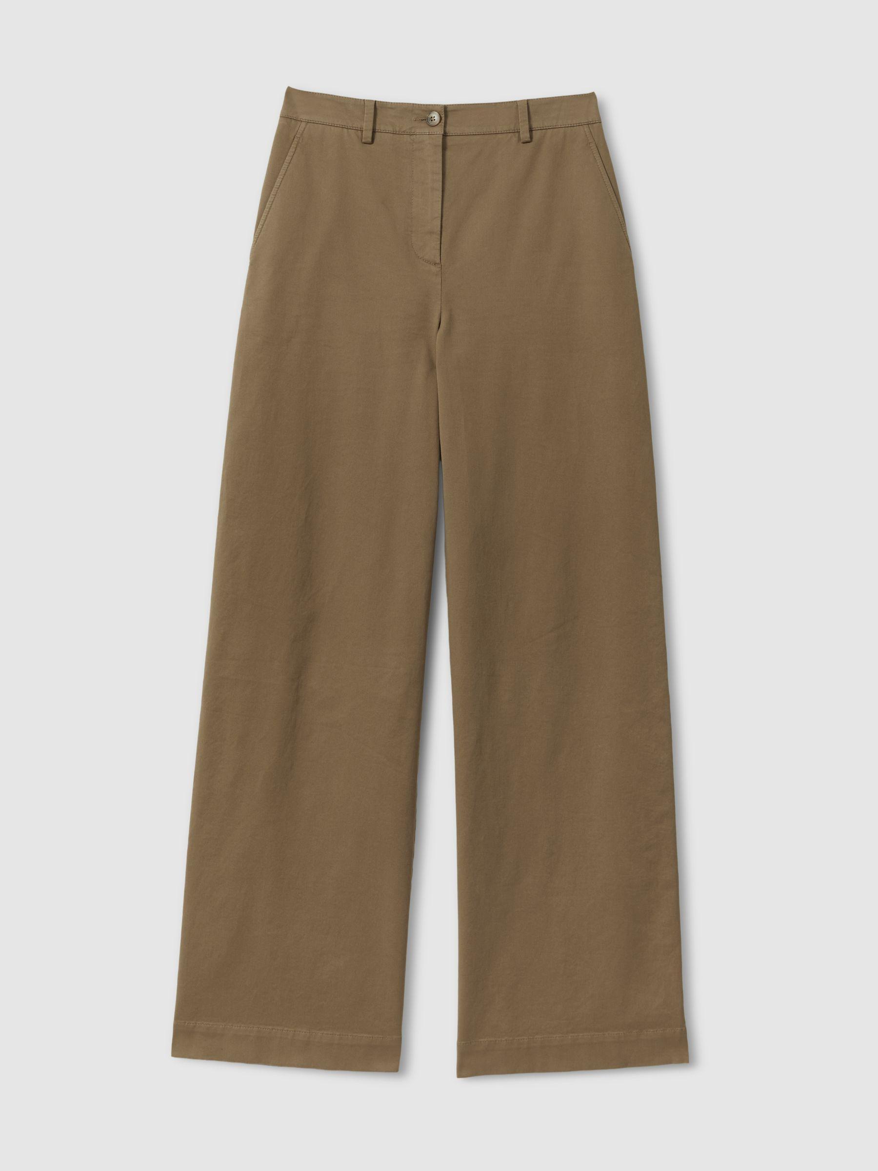 Cotton Blend Wide Leg Trousers in Dark Camel Product Image