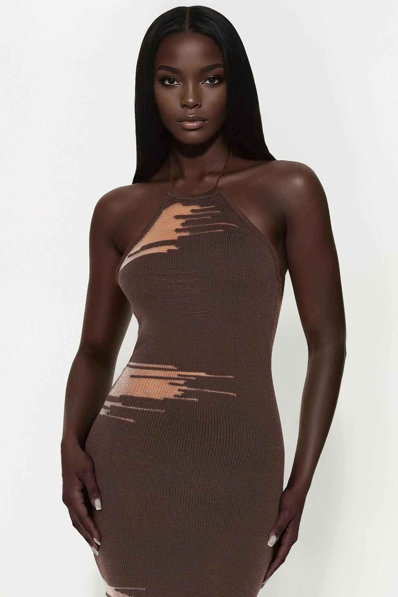 Brianna Sheer Maxi Dress - Brown Product Image