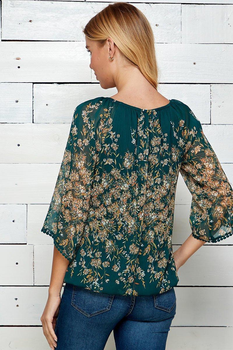 3/4 Length Lace Trim Sleeve Bubble Blouse Female Product Image