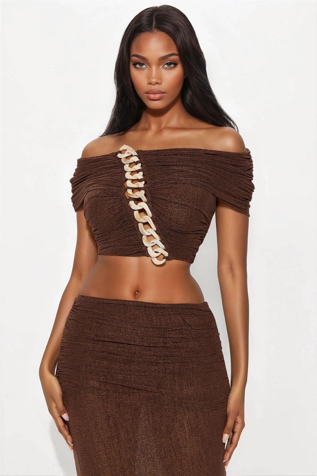 Chain Reaction Mesh Maxi Skirt Set - Brown Product Image