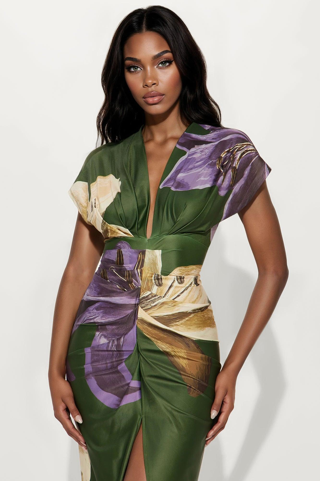 Kamryn Short Sleeve Maxi Dress - Olive/combo Product Image