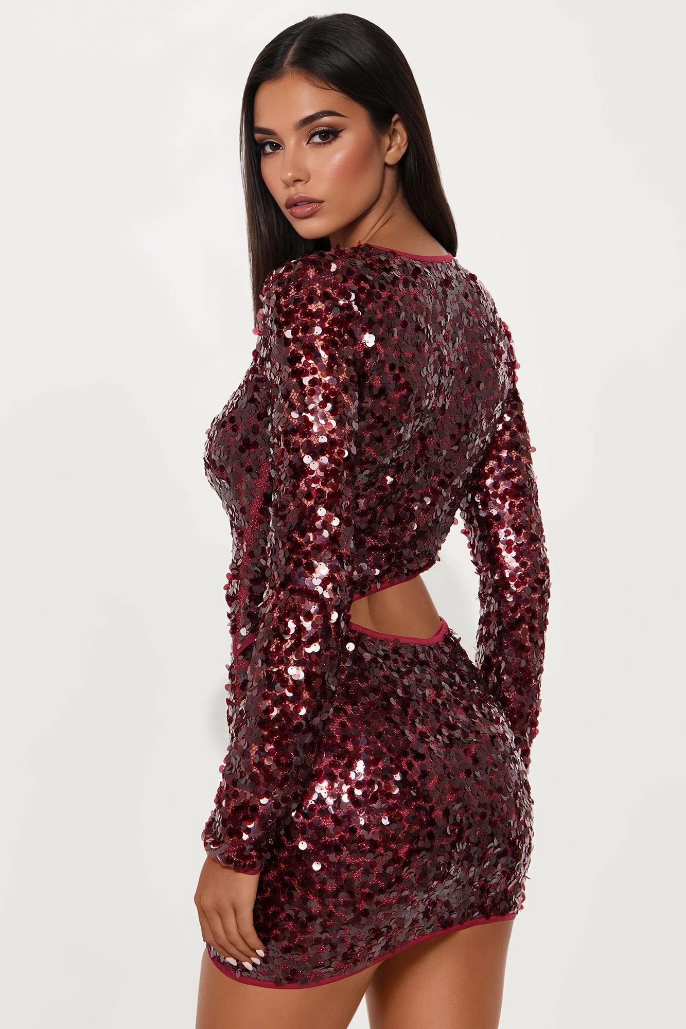 Glitz Mode Sequin Mini Dress - Wine Product Image
