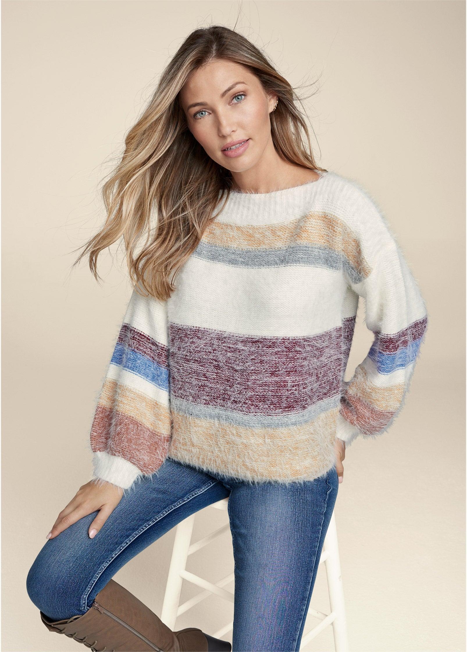 Striped Eyelash Sweater - White Multi Product Image