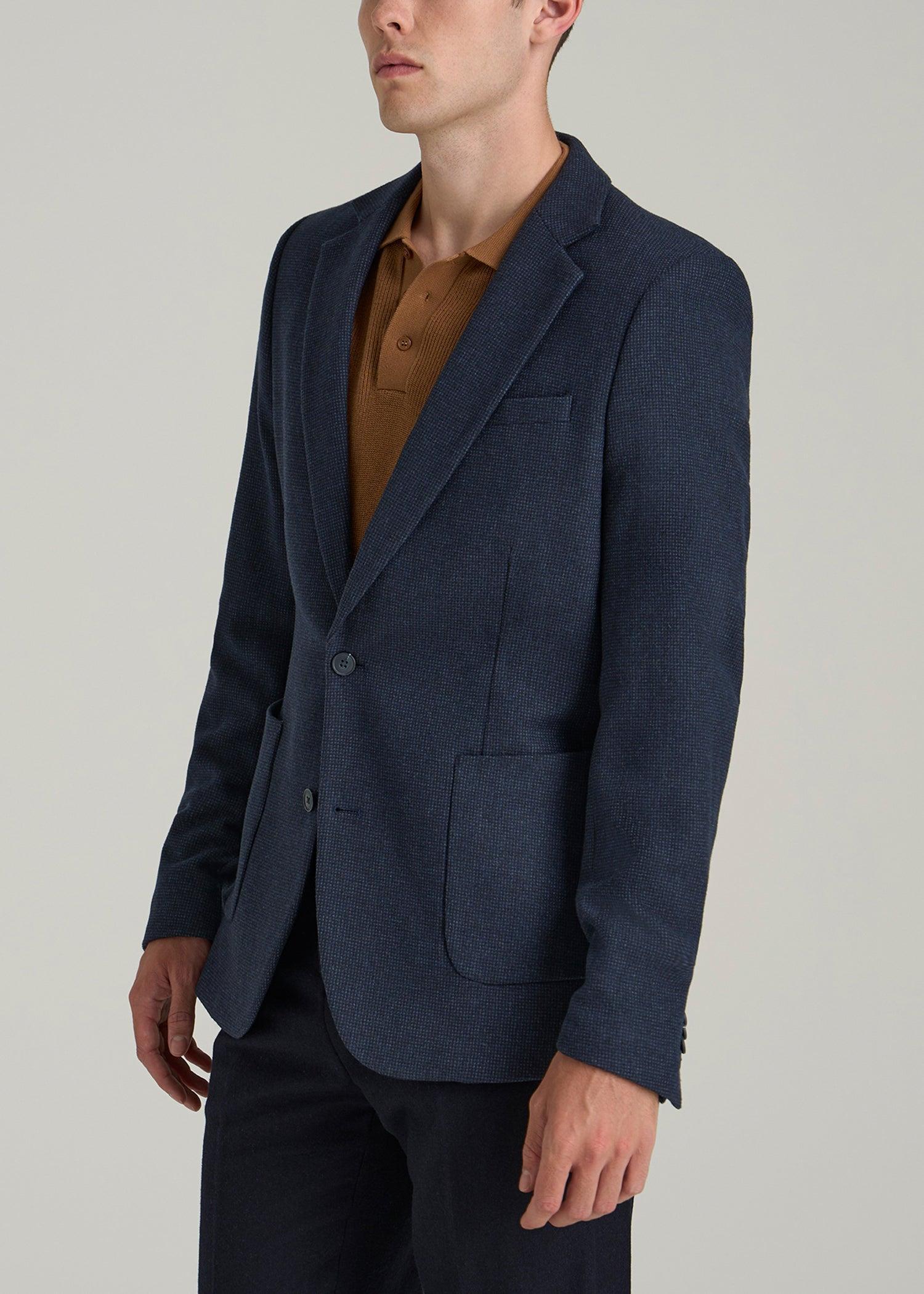 Wool Blend Blazer for Tall Men in Blue Birdseye Product Image