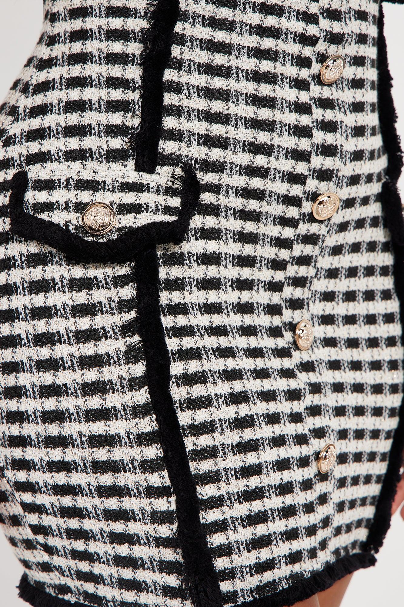 First Lady Stretch Tweed Mini Dress - Black/White Product Image