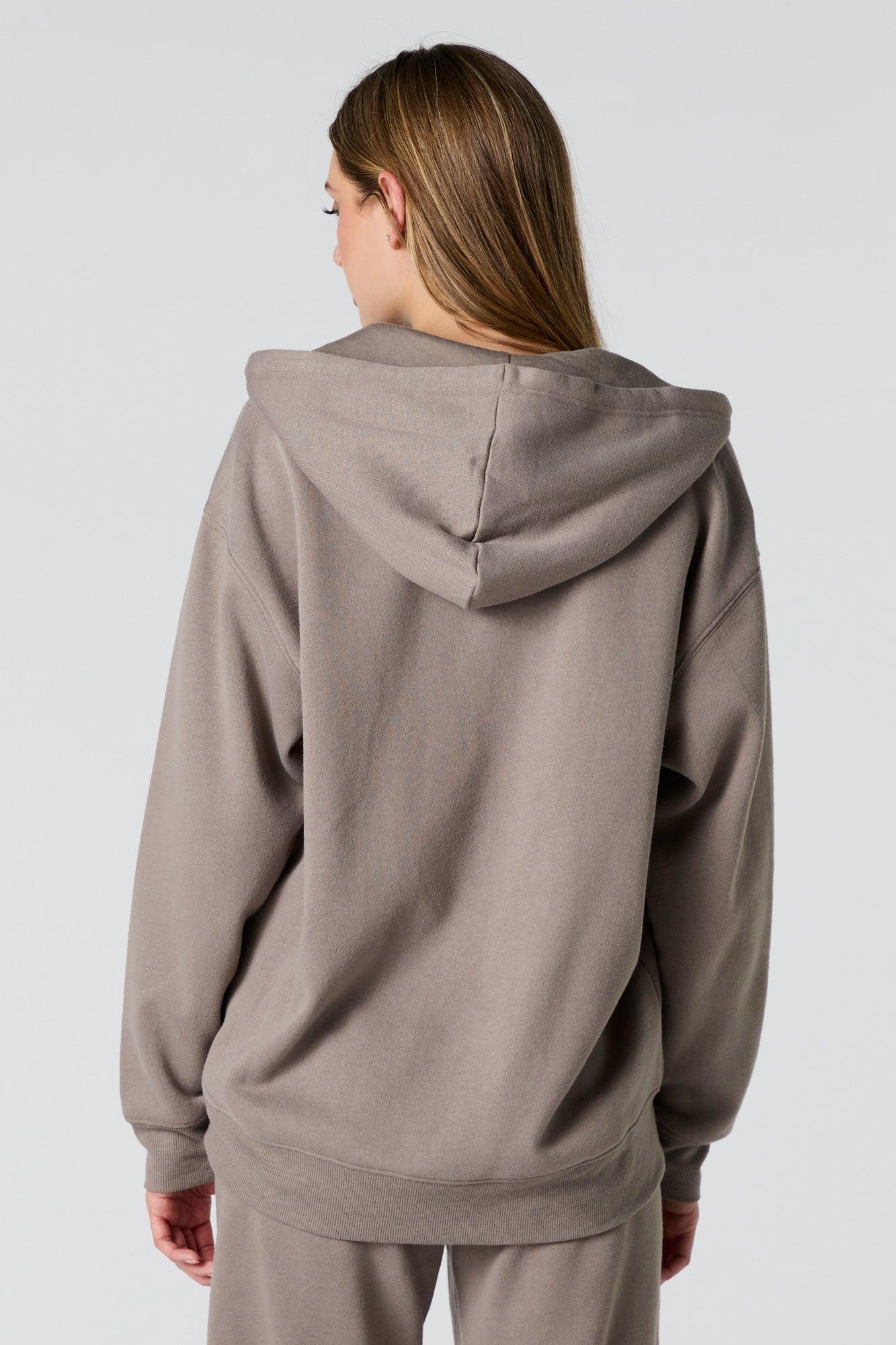 Oversized Zip-Up Fleece Hoodie Female Product Image