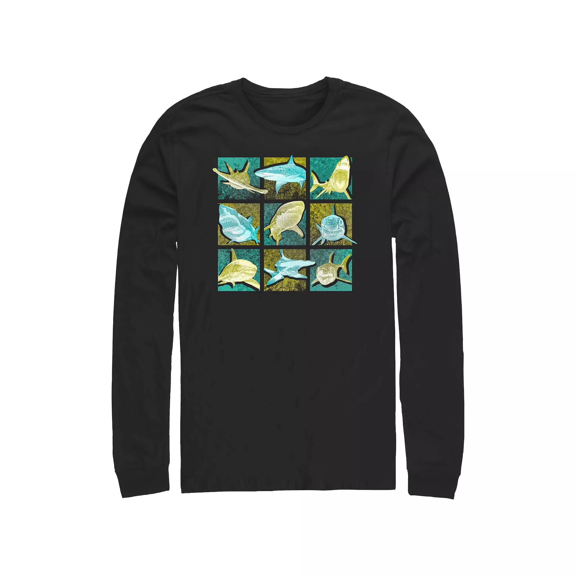 Men's Shark Portraits Long Sleeve Graphic Tee, Size: Small, Black Product Image