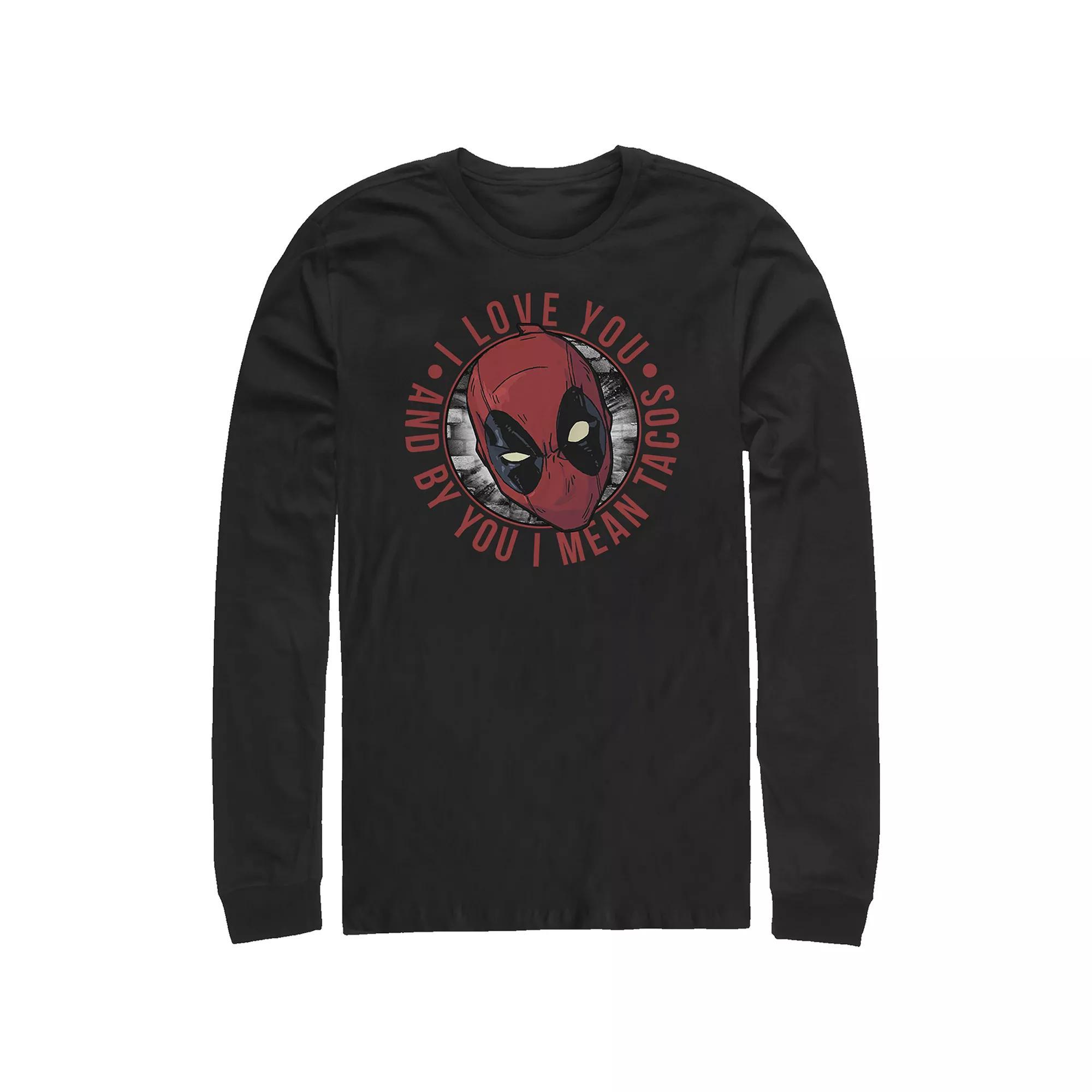 Mens Marvel Deadpool I Love Tacos Long Sleeve Graphic Tee Product Image
