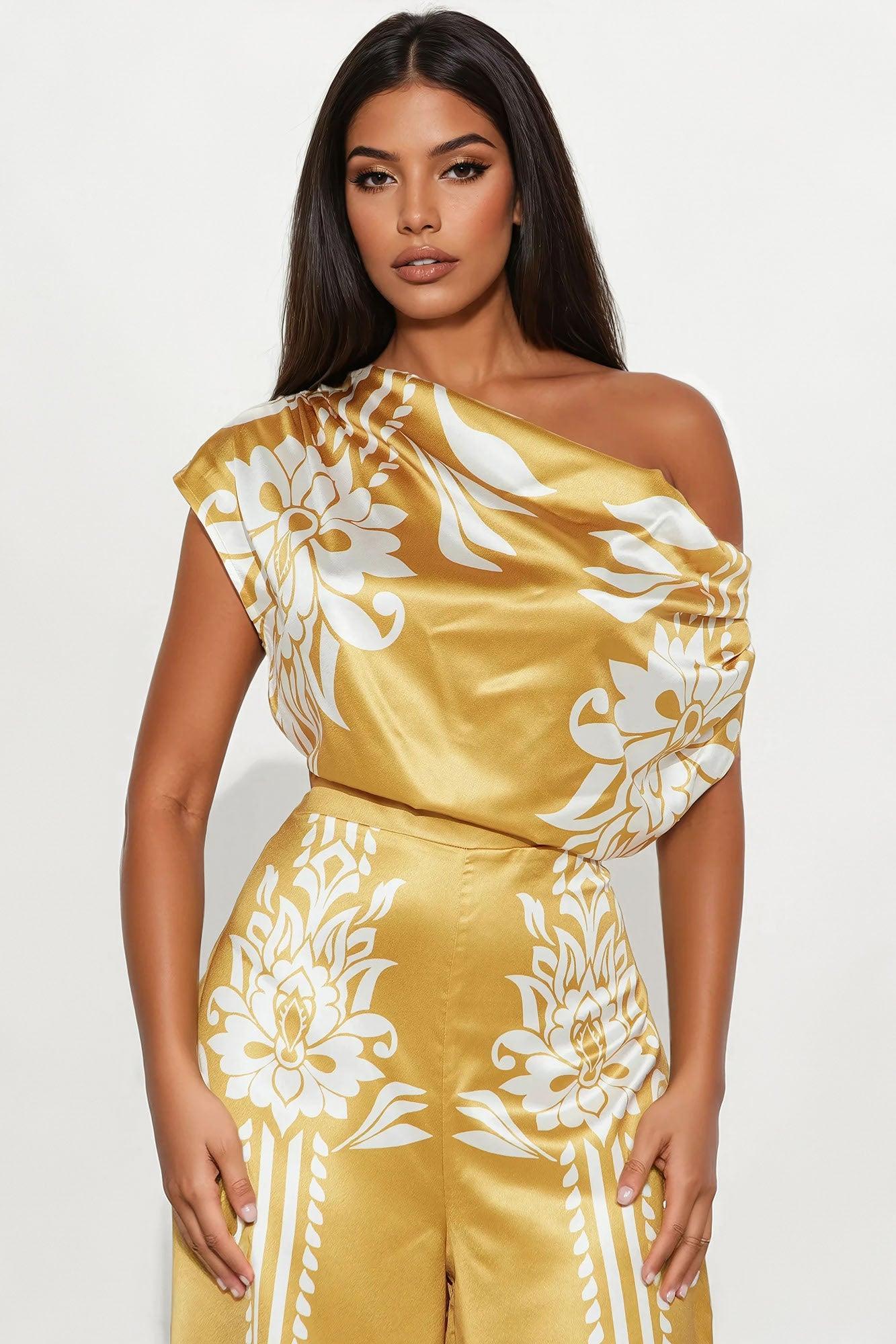 Champagne Spritz Satin Jumpsuit - Mustard/combo Product Image