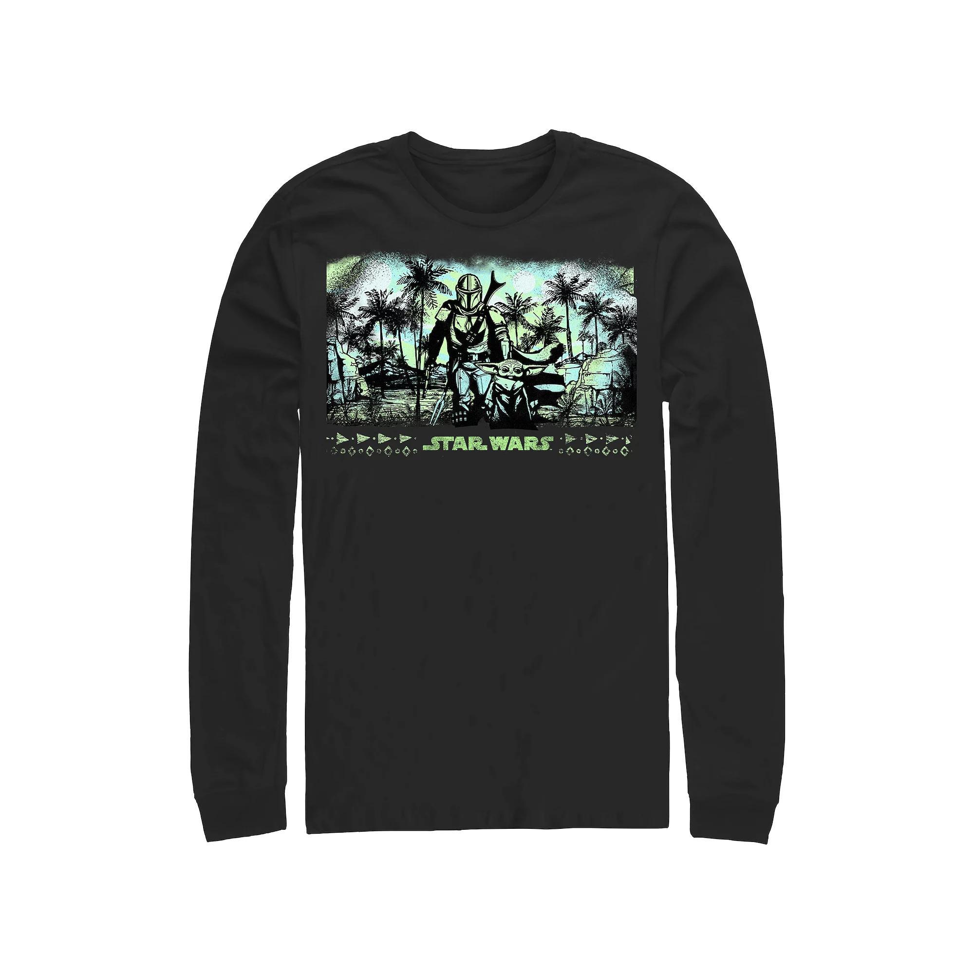 Men's The Mandalorian Mando And Grogu Palm Tree Walk Graphic Tee, Size: Medium, Black Product Image