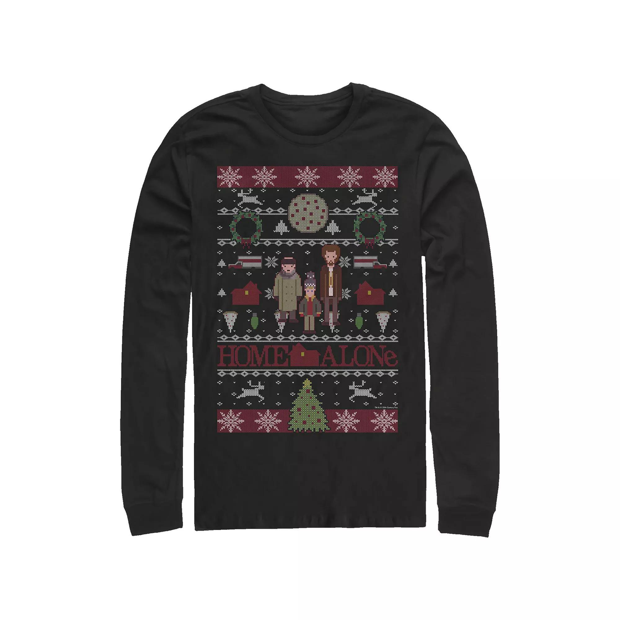 Big & Tall Home Alone Christmas Sweater Long Sleeve Graphic Tee, Men's, Size: Medium, Black Product Image