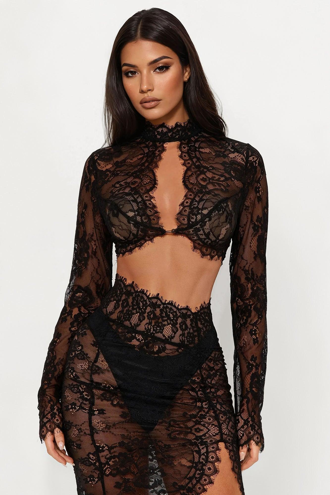 Love In Lace Maxi Skirt Set - Black Product Image
