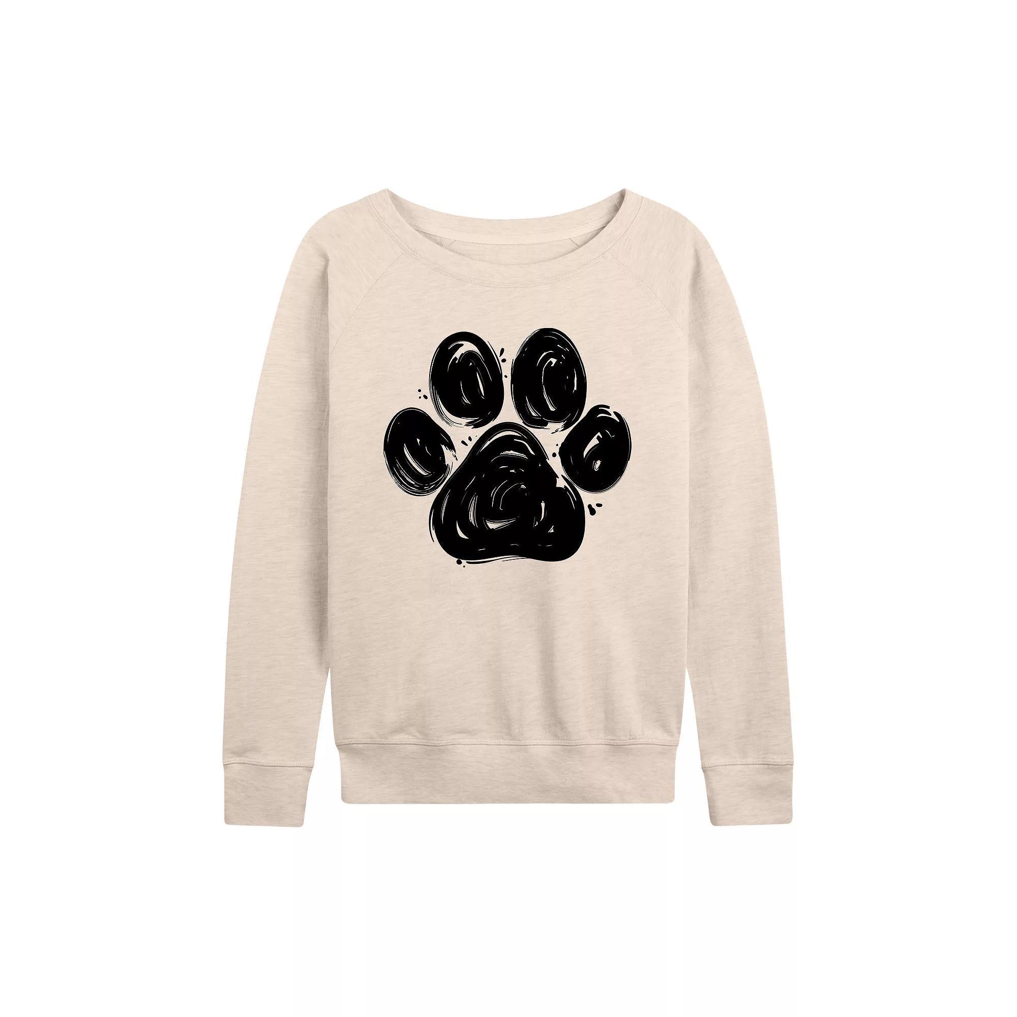 Plus Size Brushstroke Paw Print French Terry Long Sleeve Tee, Women's, Size: 1XL, Brown Product Image