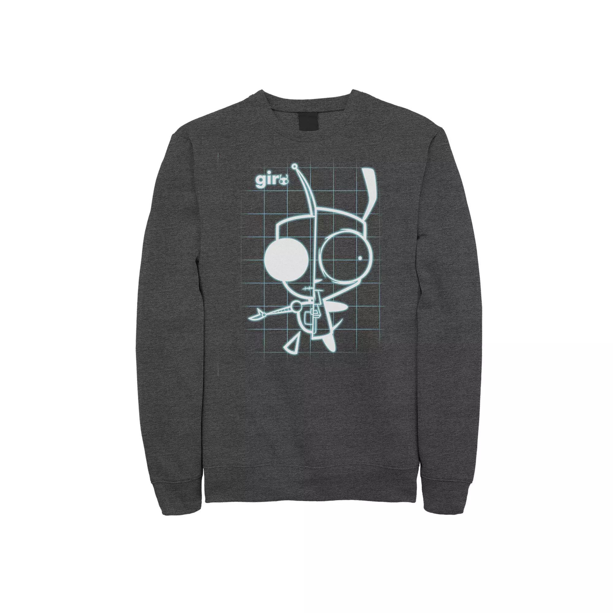 Men's Nickelodeon Invader Zim X-Ray Schematic GIR Graphic Fleece Pullover, Size: Large, Grey Heather Product Image