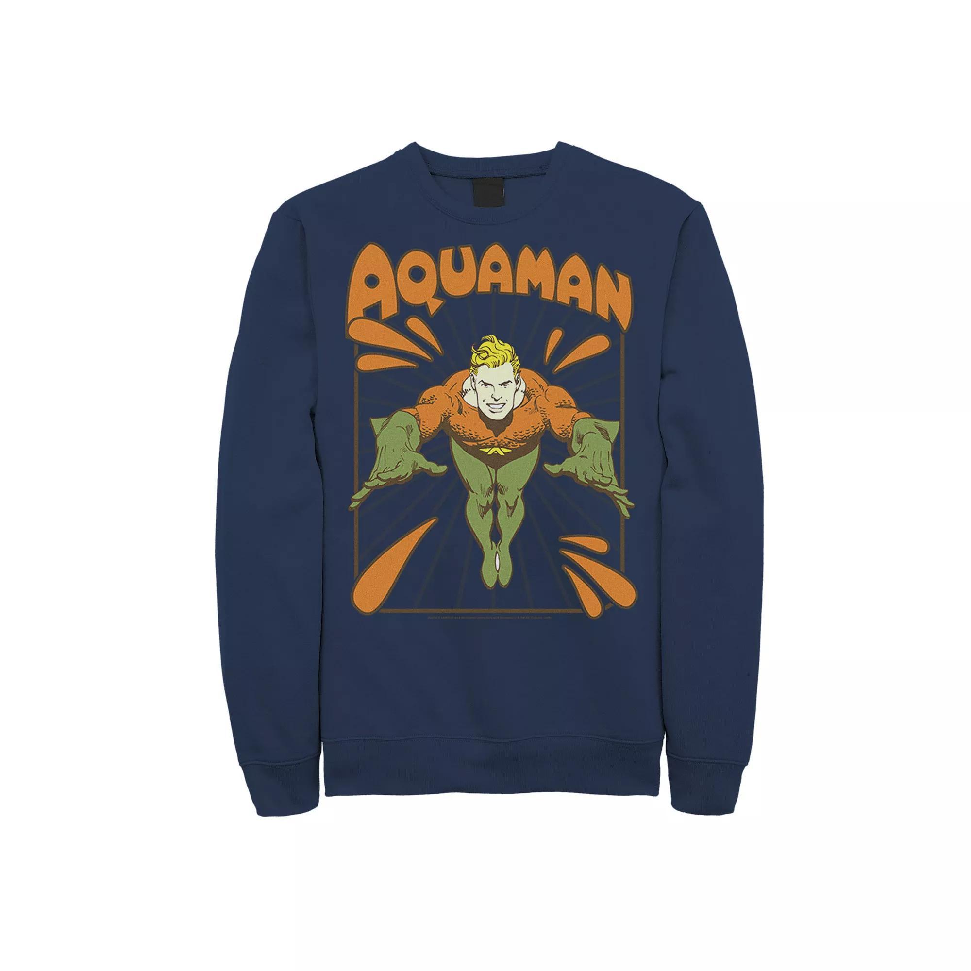Men's DC Comics Aquaman Simple Text Logo Portrait Fleece Sweatshirt, Size: XXL, Blue Product Image