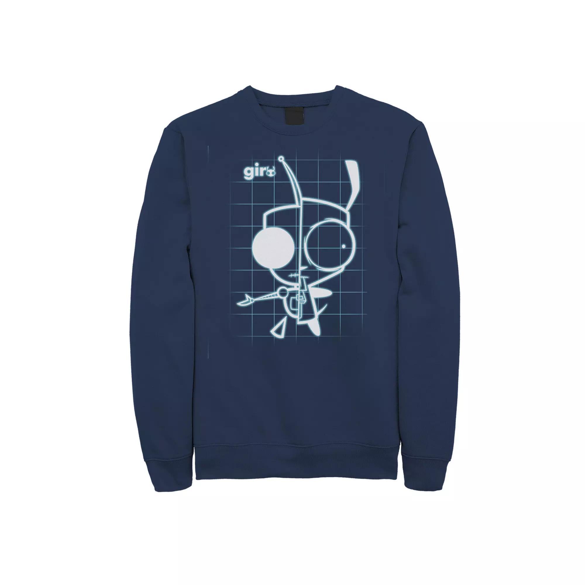 Men's Nickelodeon Invader Zim X-Ray Schematic GIR Graphic Fleece Pullover, Size: Large, Grey Heather Product Image