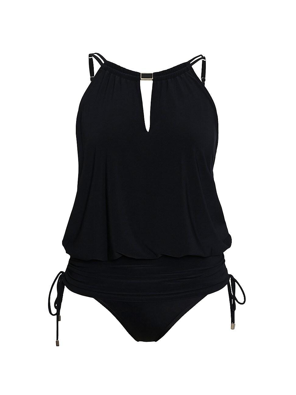 Magicsuit Plus Size Susan Solid Underwire Keyhole Highneck Blouson Side Tie One Piece Convertible Swim Dress Product Image