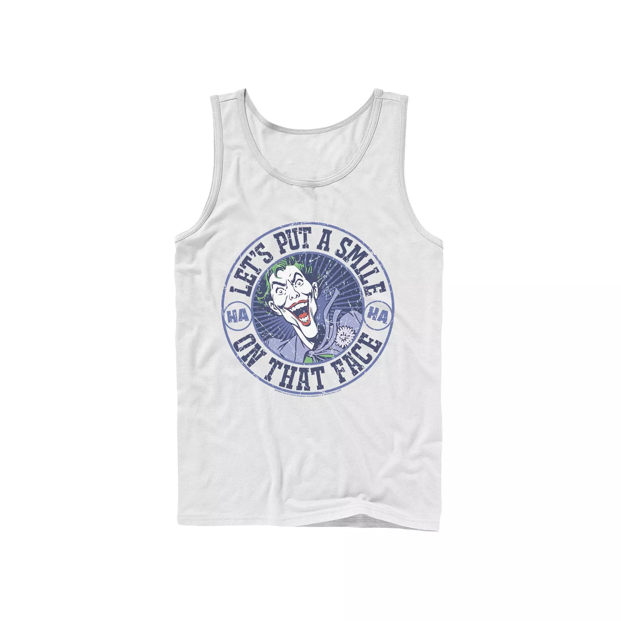 Men's DC Comics The Joker Let's Put A Smile On That Face Tank Top, Size: Large, Athletic Grey Product Image