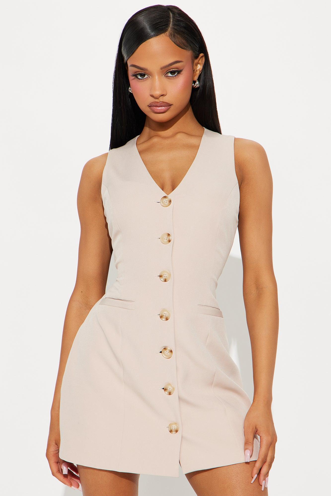 Karina Vest Mini Dress - Tan Product Image