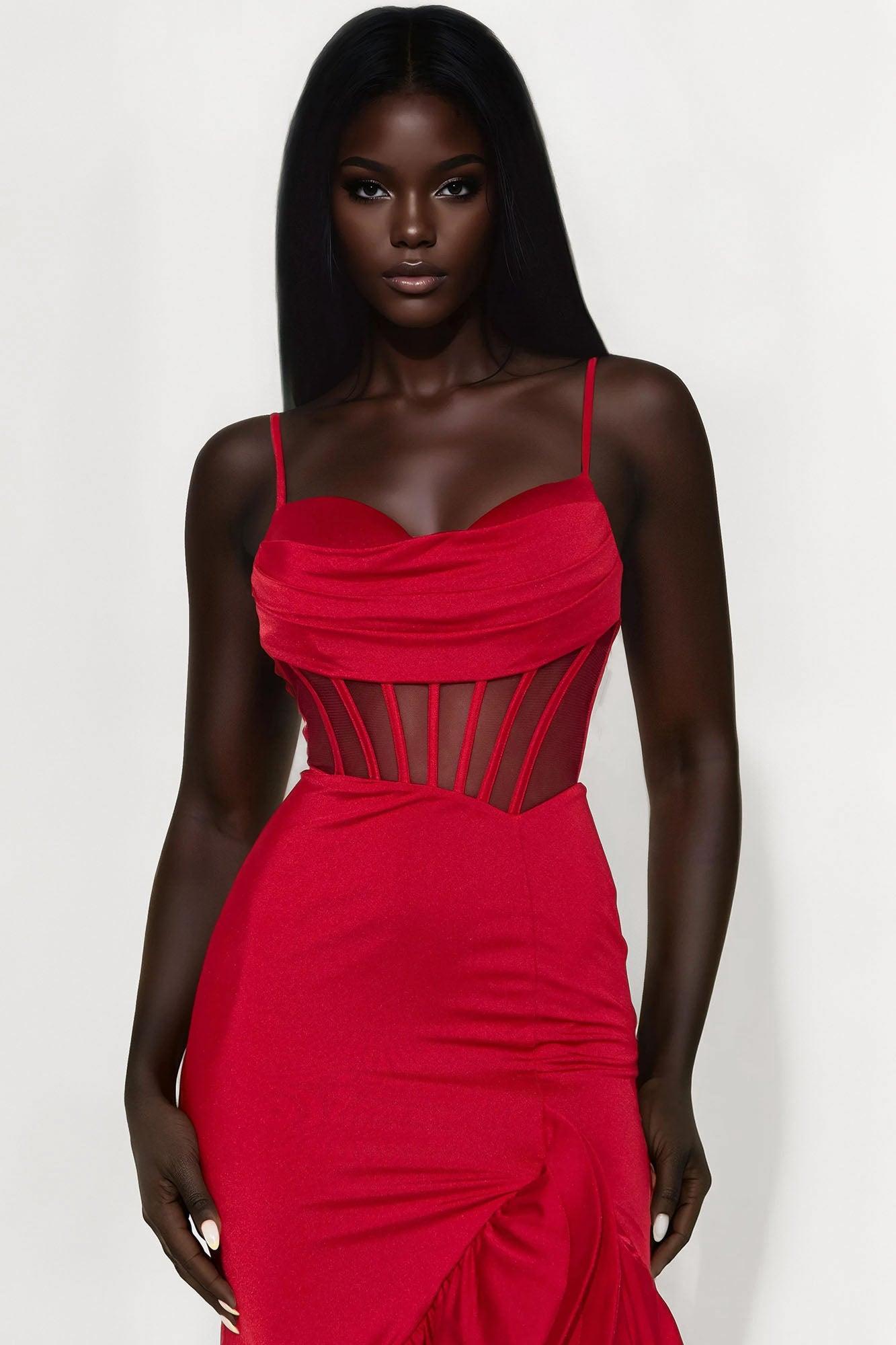 Simone Corset Waist Maxi Dress - Red Product Image