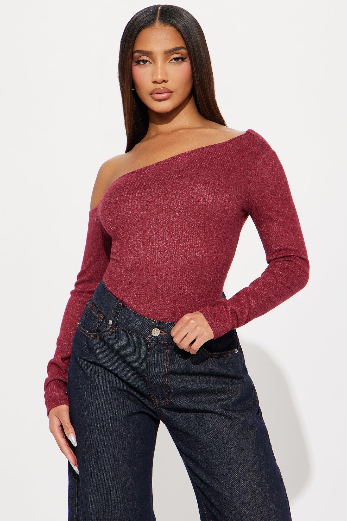 Naomi Ribbed Bodysuit - Burgundy Product Image