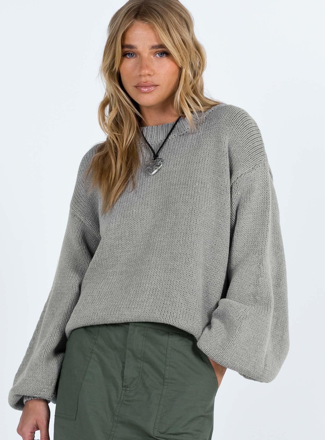 Harmony Balloon Sleeve Knit Sweater Grey Product Image