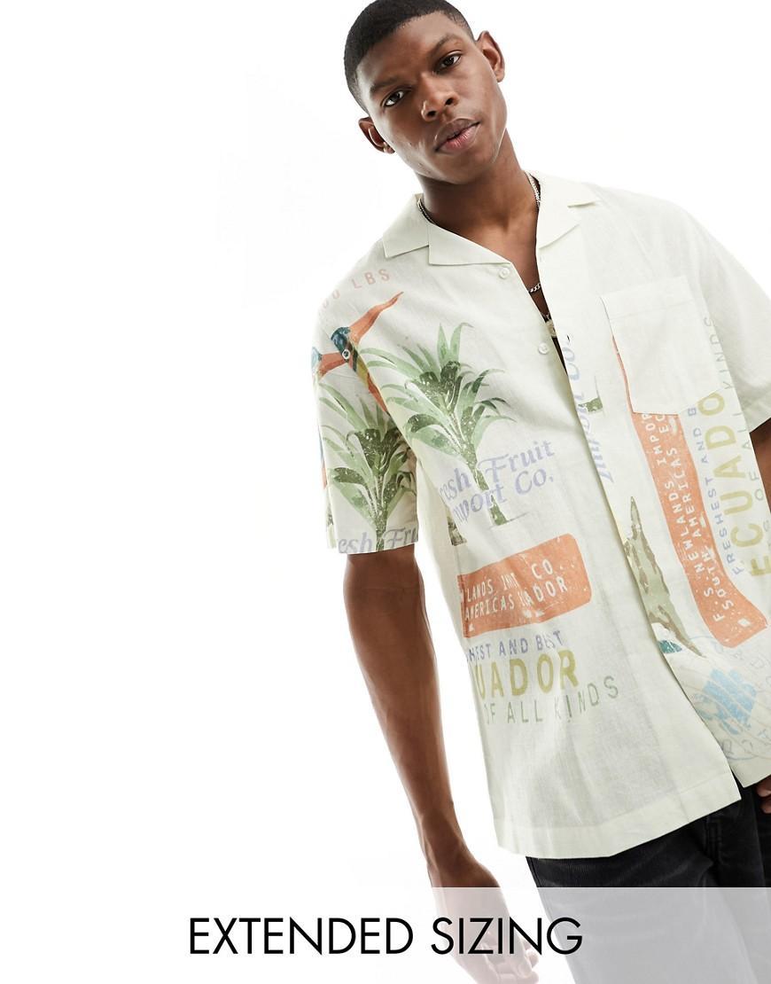 ASOS DESIGN relaxed revere shirt with bird print-White Product Image