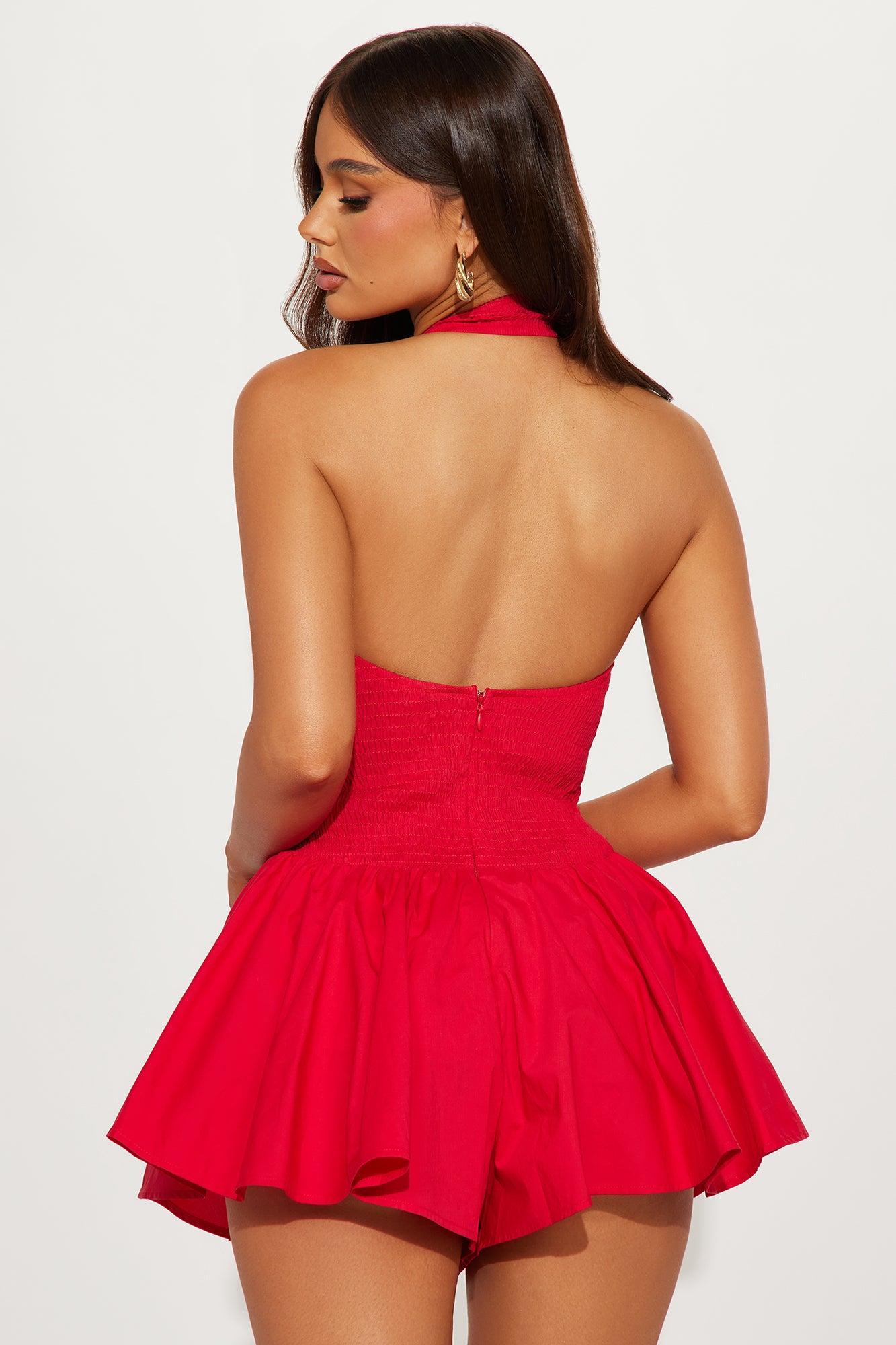 Queen Of Hearts Poplin Halter Romper - Red Product Image