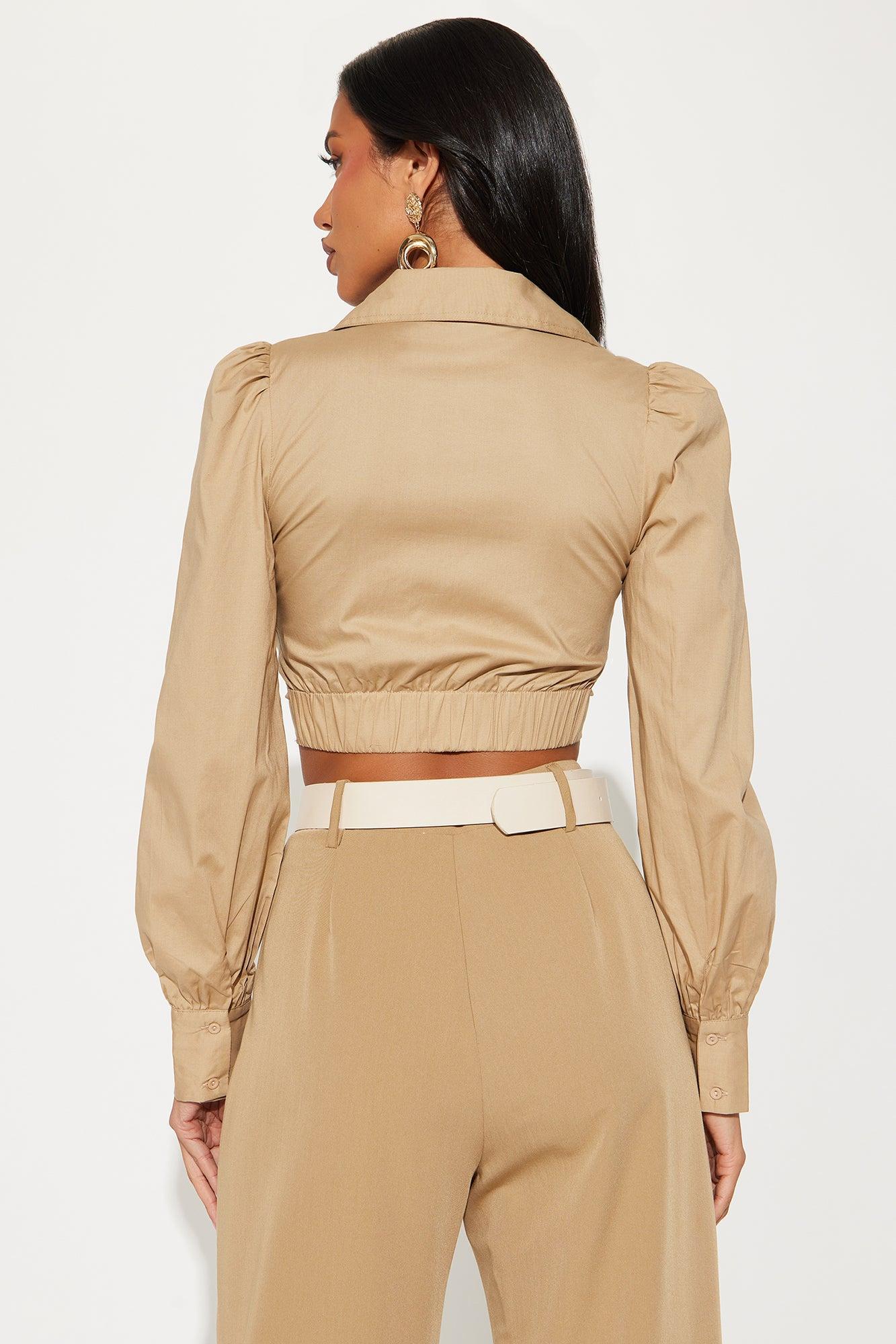 Everything For You Poplin Shirt - Taupe Product Image
