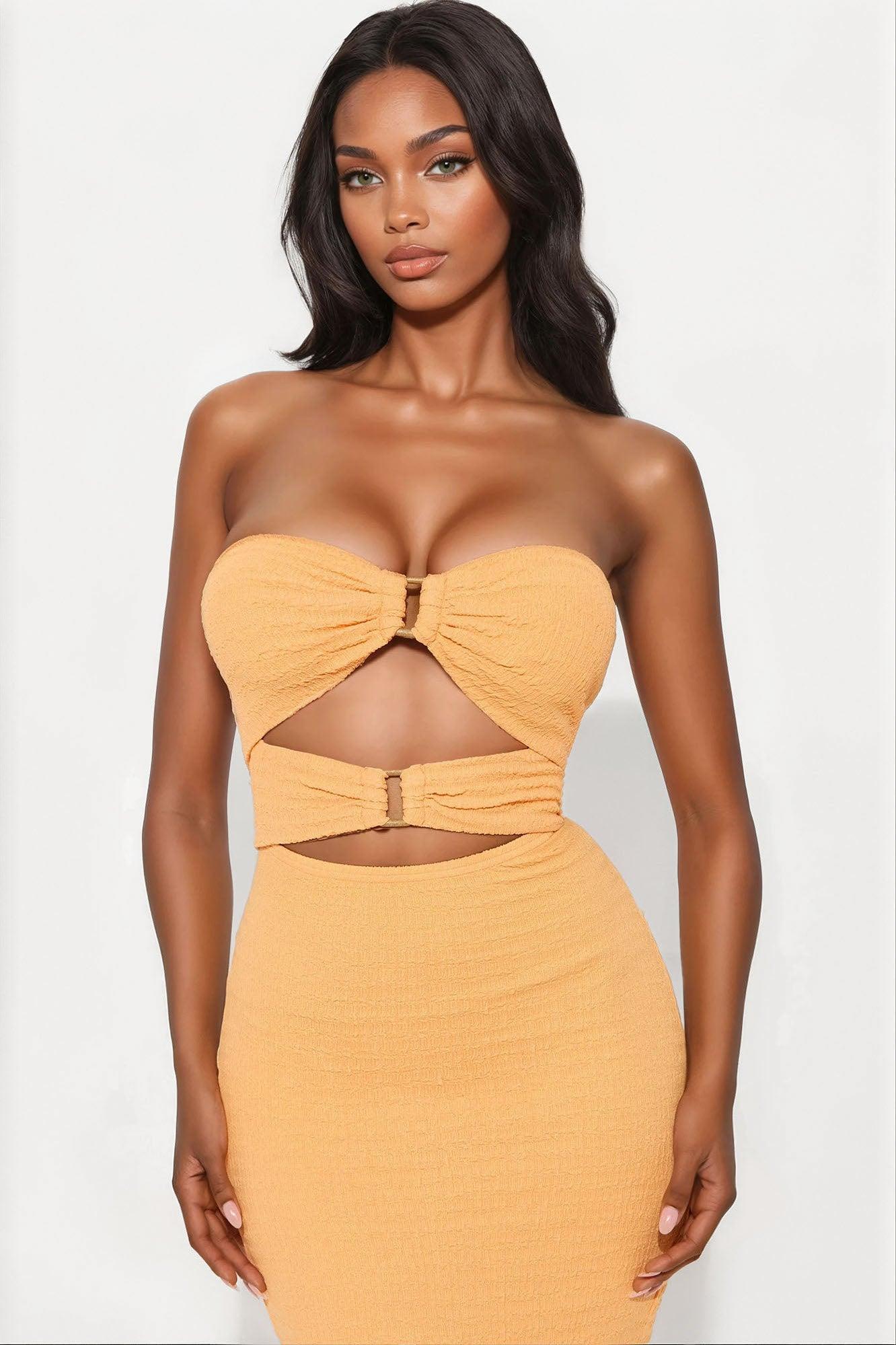 Jennifer Strapless Cut Out Maxi Dress - Orange Product Image