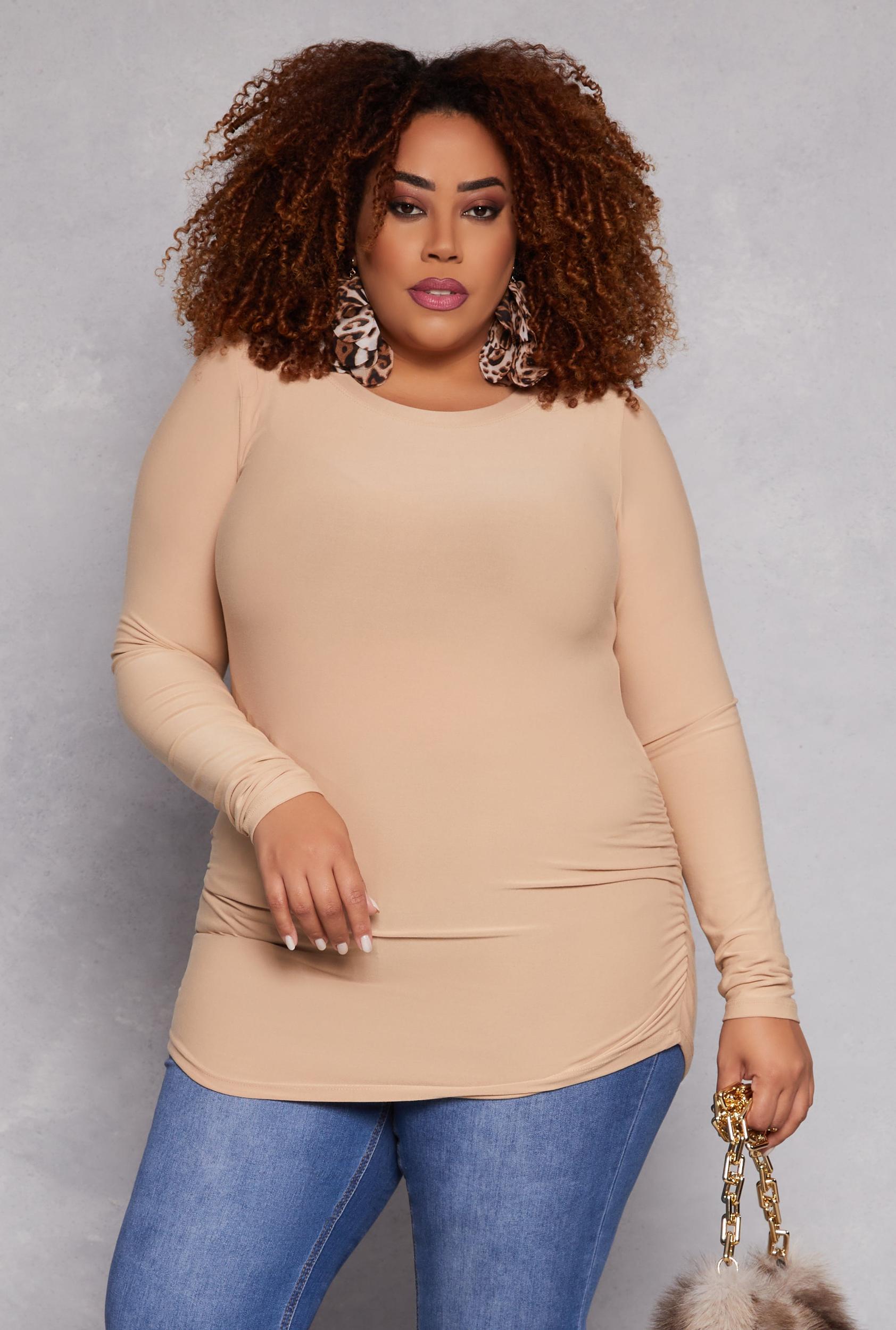 Womens Plus Size Ruched Side Long Sleeve Top Product Image
