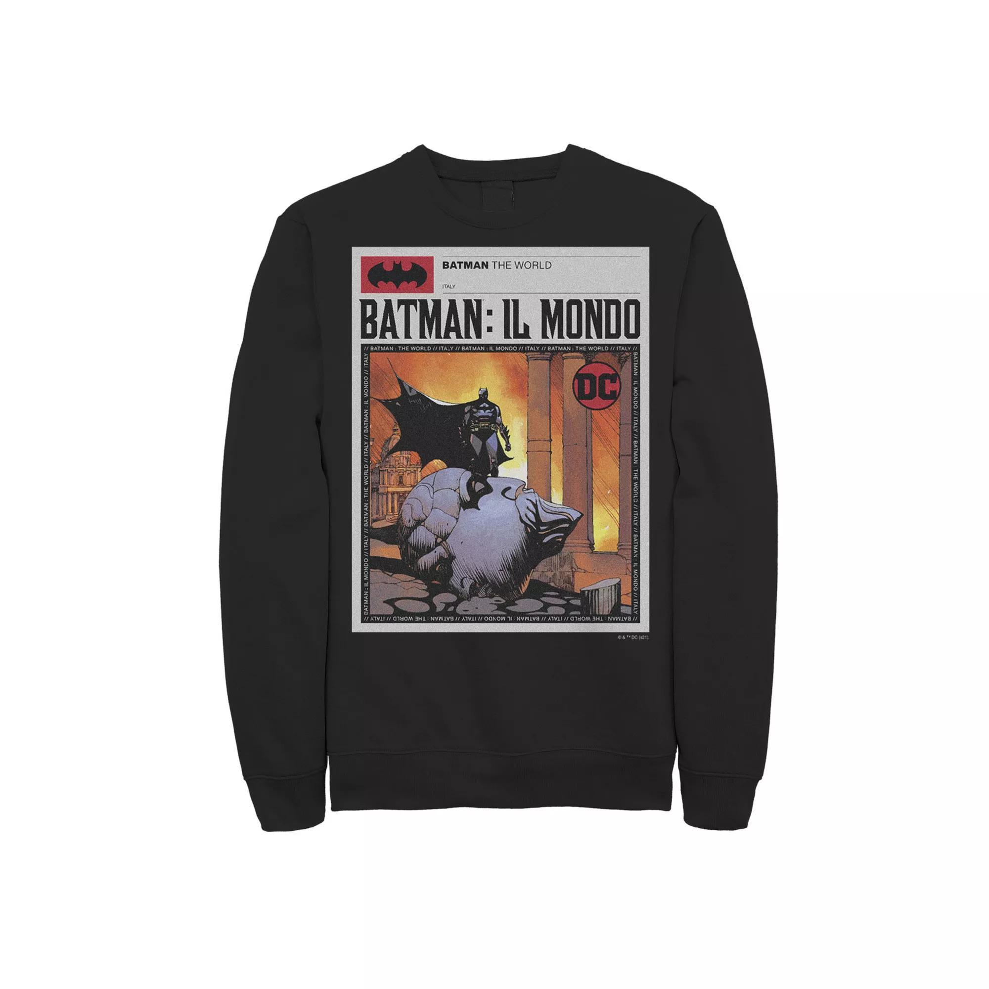 Men's Batman: Il Mondo Italy News Poster Sweatshirt, Boy's, Size: Large, Black Product Image