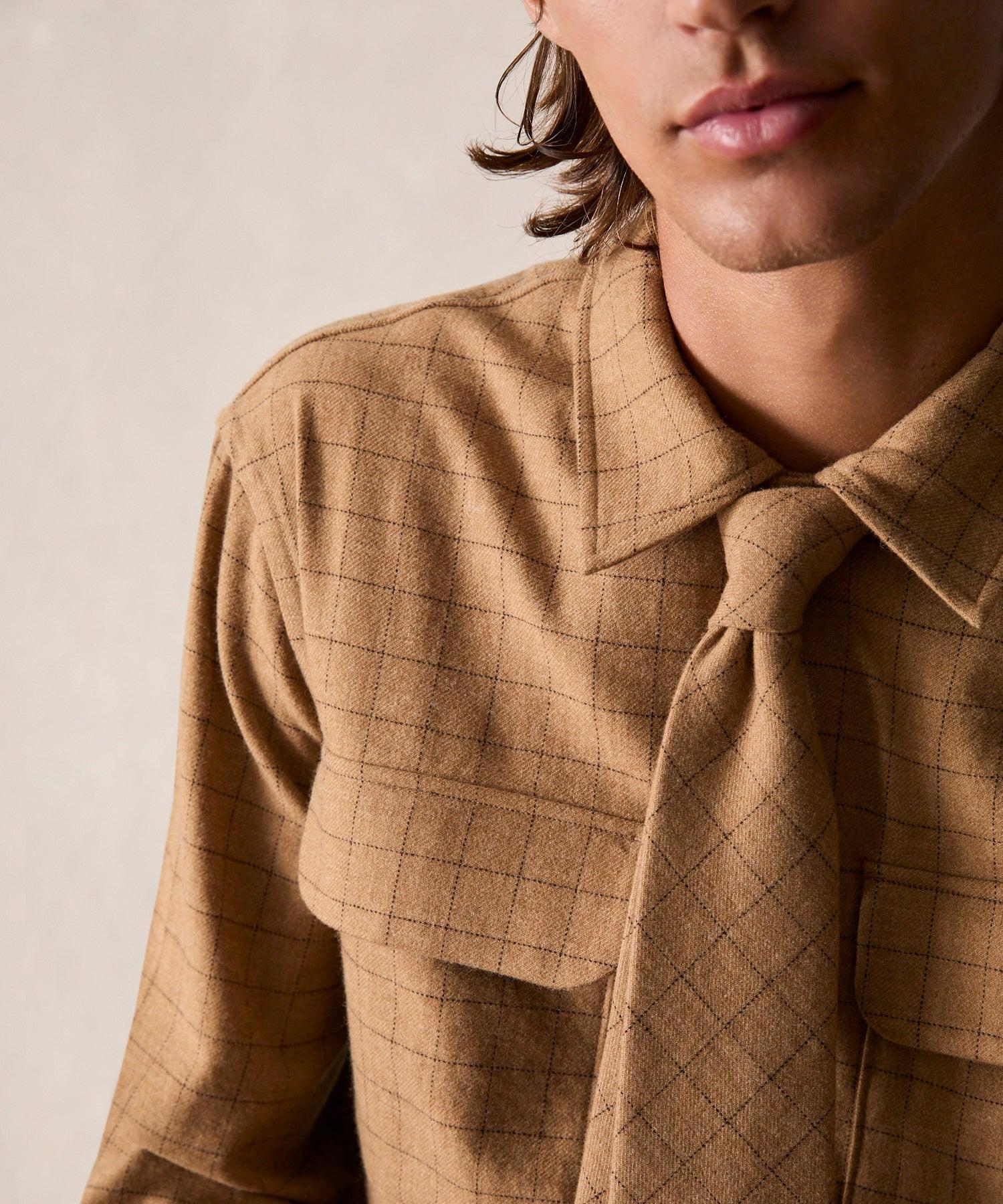 Classic Fit Italian Wool Field Overshirt in Tan Check Product Image