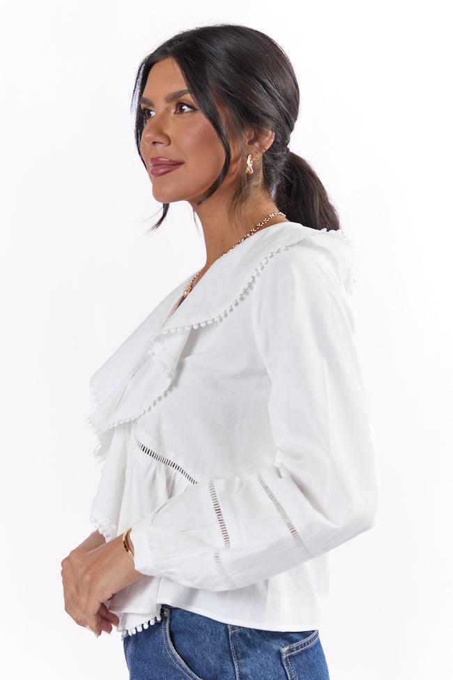 Burn The Breeze Ivory Ladder Detail Ruffle Front Blouse SALE Product Image