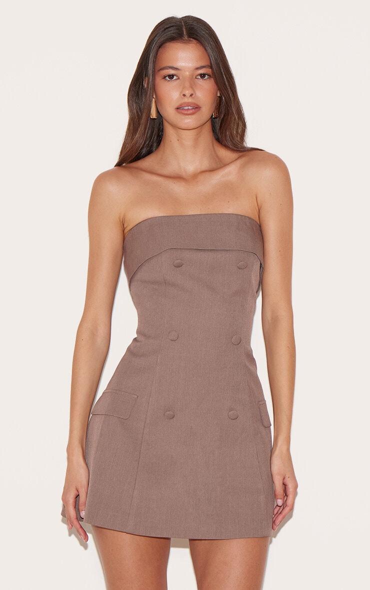 Mushroom Bandeau Foldover Detail Mini Dress Product Image