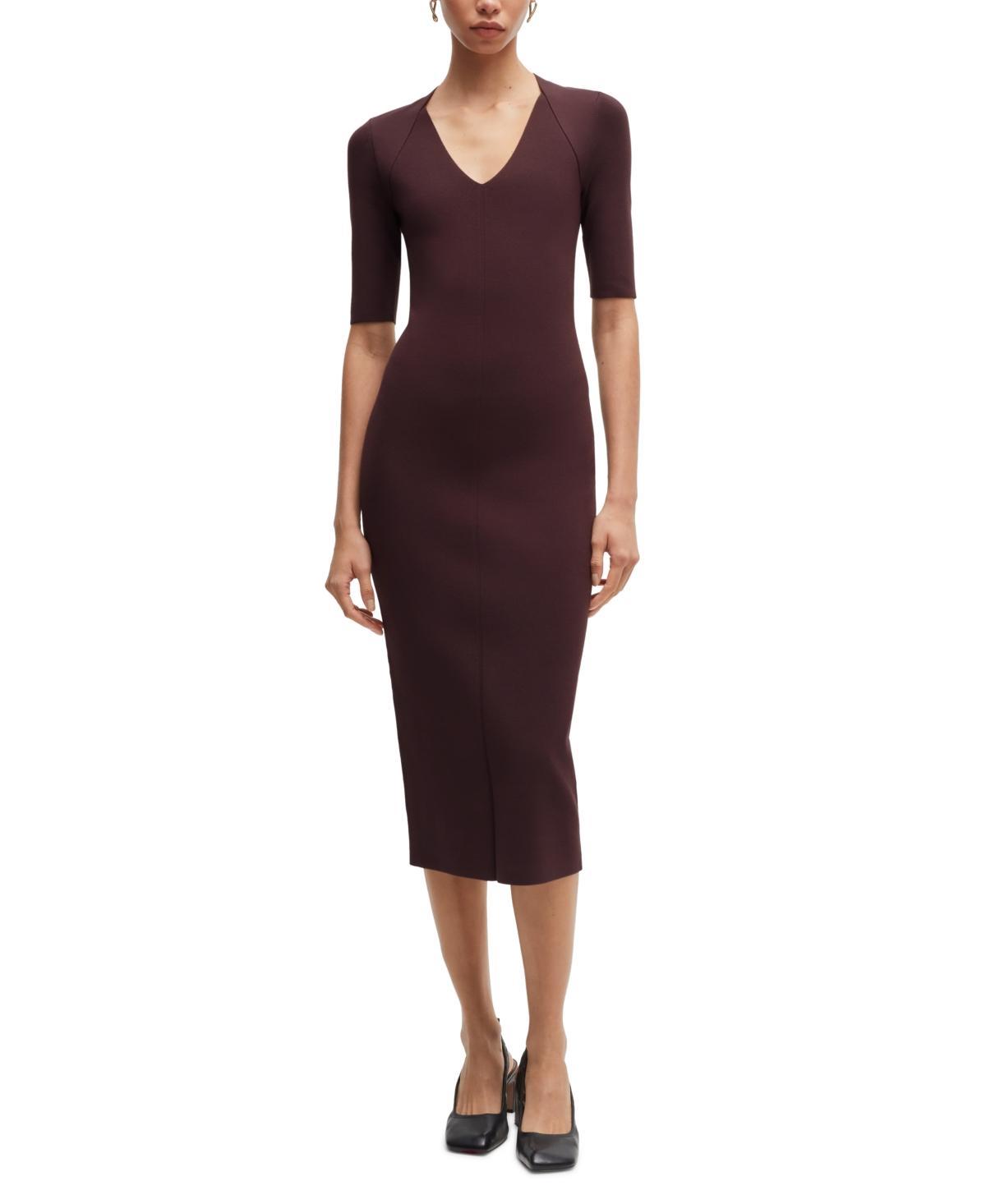 Womens V-Neck Knitted Dress with Cropped Sleeves Product Image