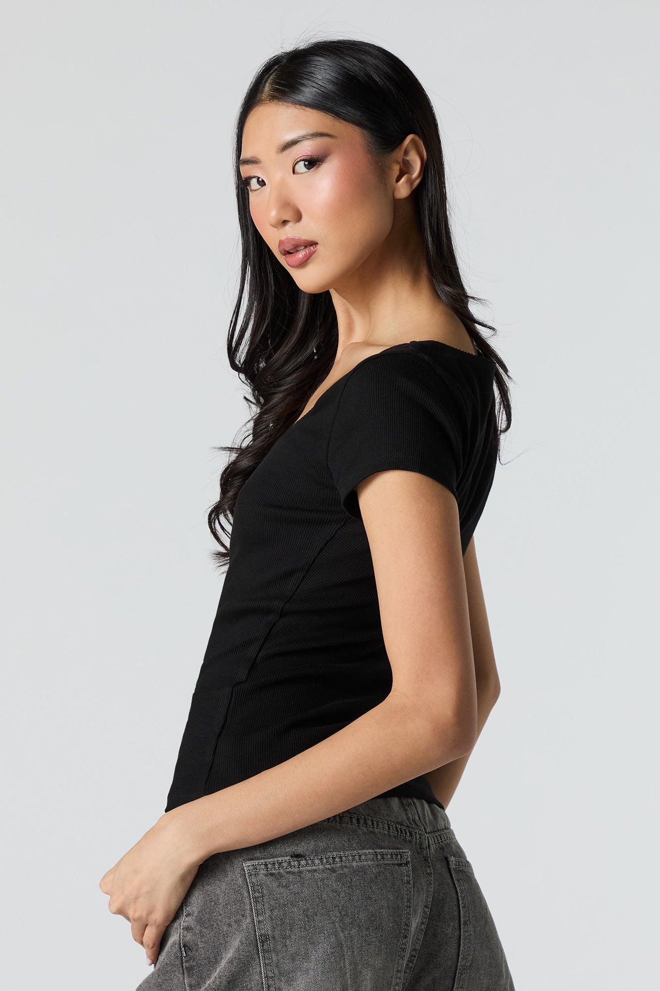 Ribbed Scoop Neck Short Sleeve Top Female Product Image