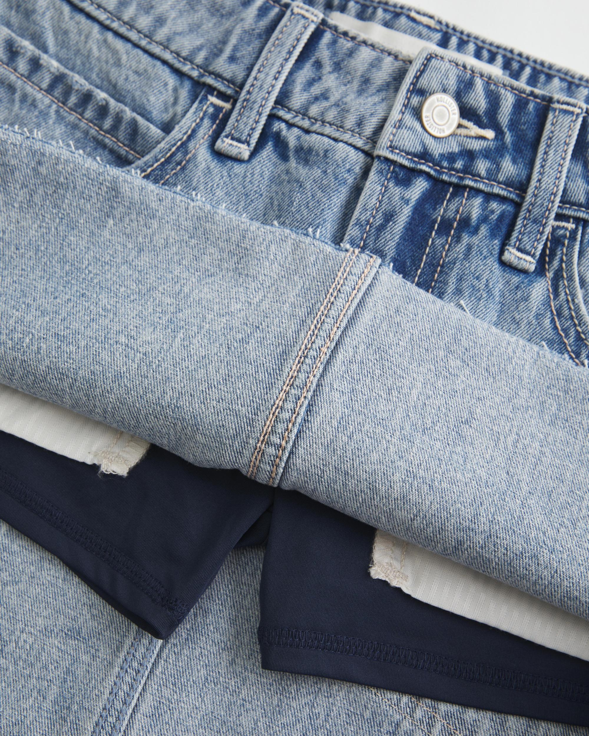Low-Rise Light Wash Denim Mini Skort Product Image