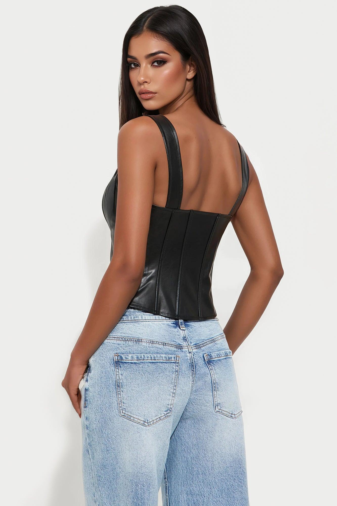 The Old Days Faux Leather Corset Top - Black Product Image