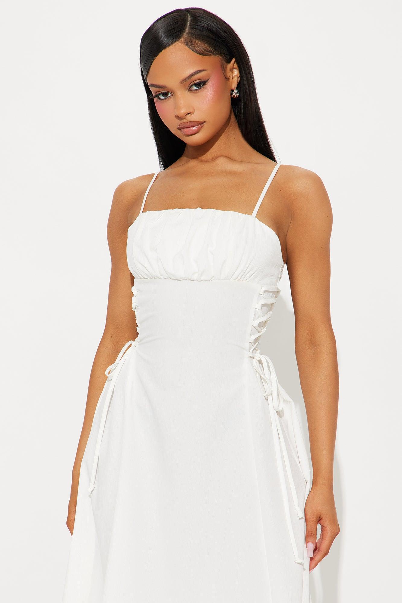 Jackie Lace Up Midi Dress - White Product Image