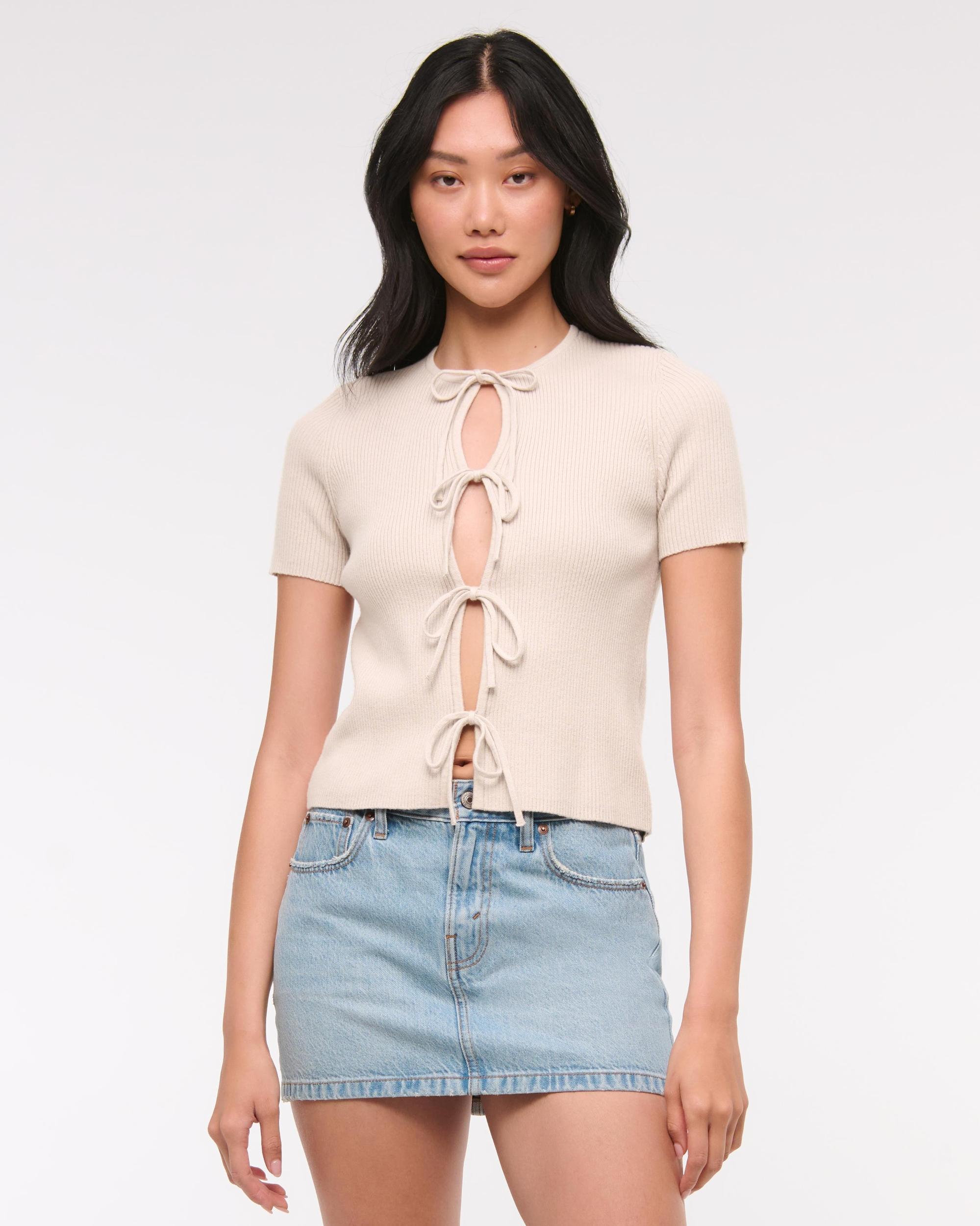 Short-Sleeve Tie-Front Cardigan Product Image
