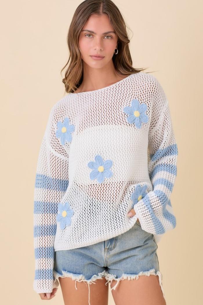 Crochet Sheer Floral Top Product Image