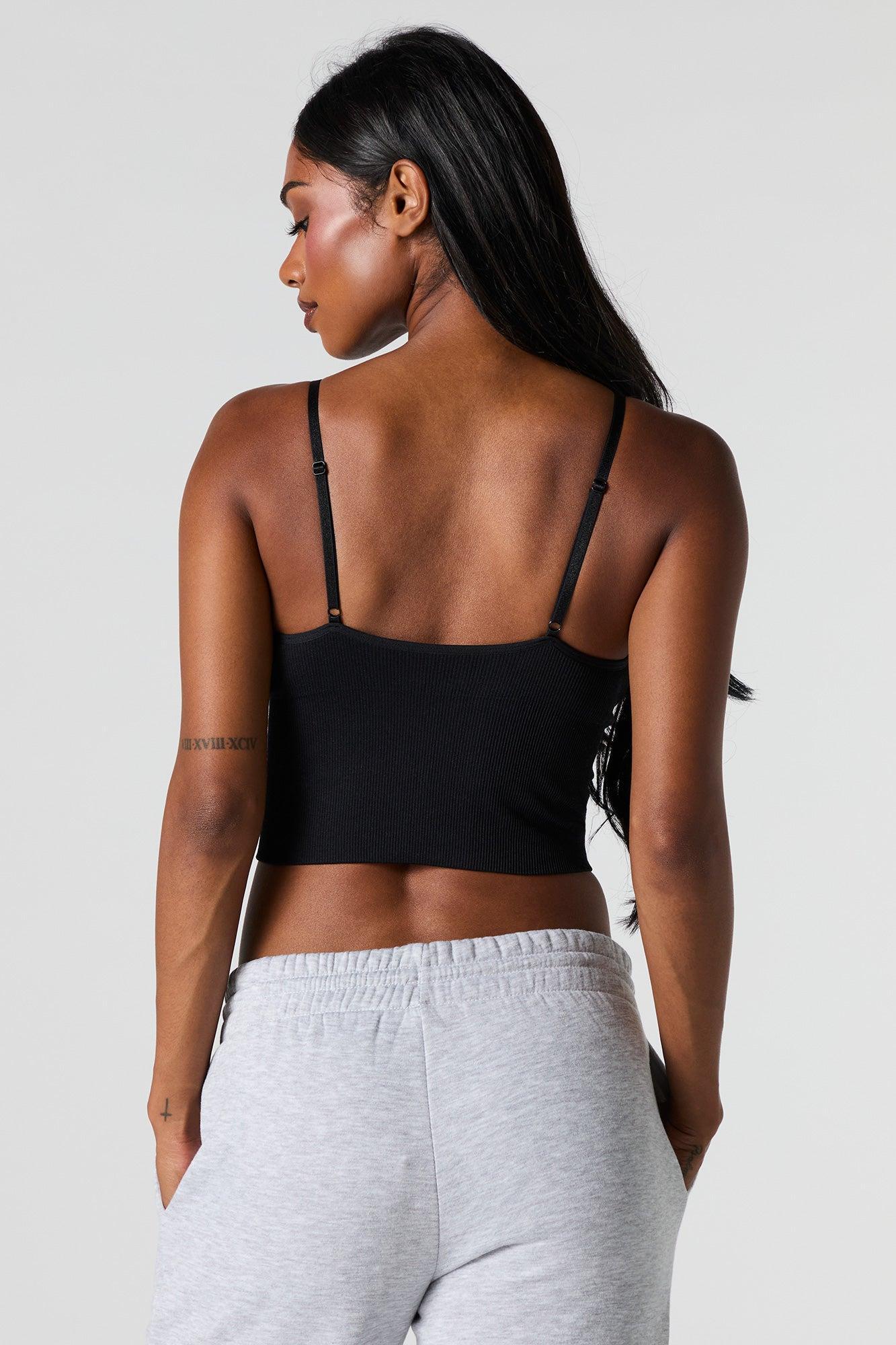 Seamless Ribbed V-Neck Cami with Built-In Bra Cups Female Product Image